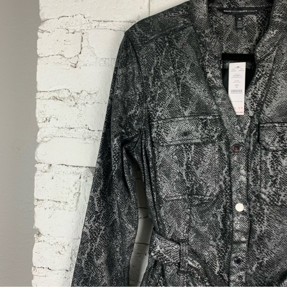 White House Black Market Snake Animal Metallic Silver Foil Shirt Dress 14 - Picture 5 of 15
